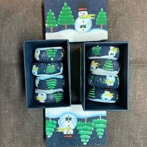 Set of 8 hand painted snowmen napkin rings.